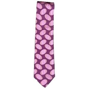 Hickey Freeman Pink Fuchsia Oval Chevron Silk Tie Necktie Preppy Whimsical Fun